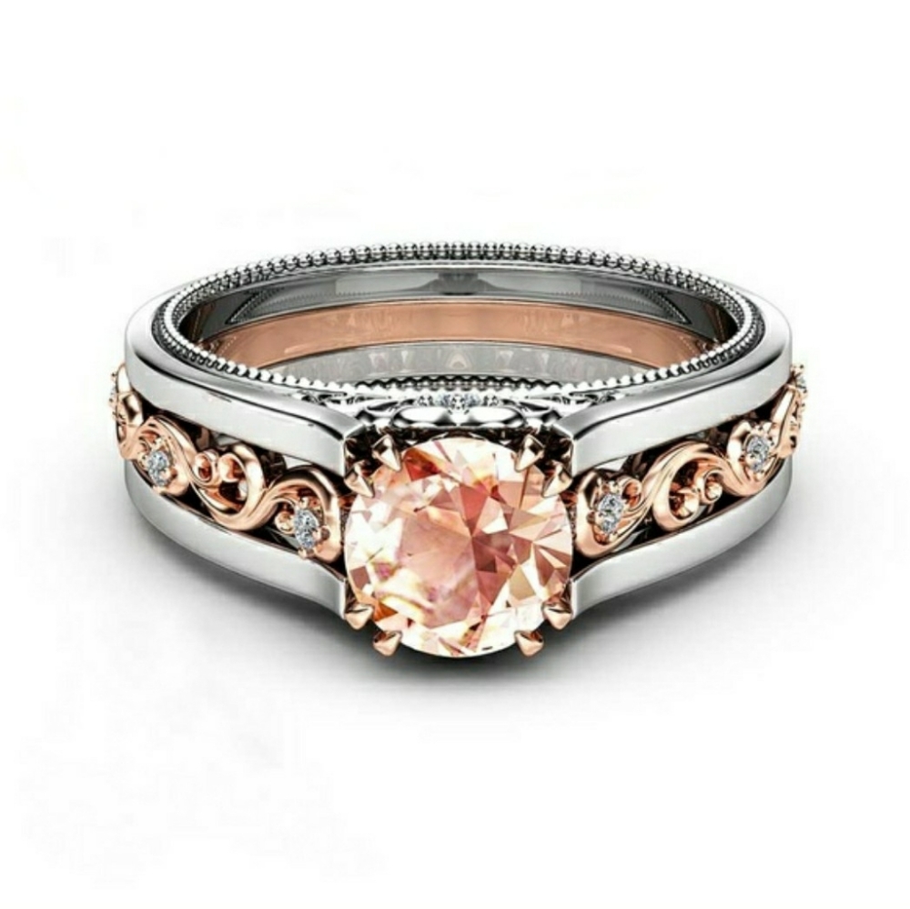 Round Champagne Morganite Rose Gold/Sterling